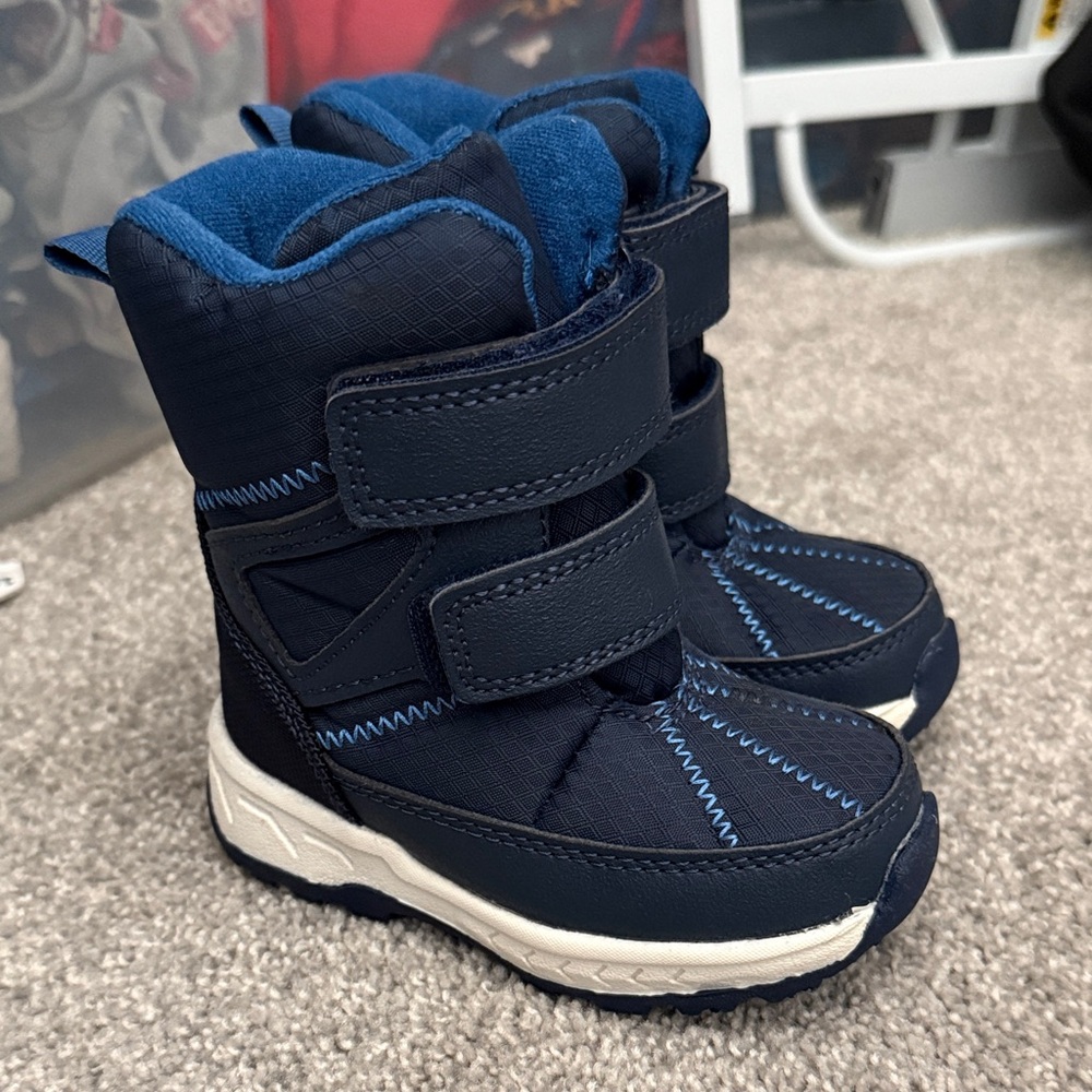 Kids Navy Blue Winter Boots with Hook-and-Loop Straps